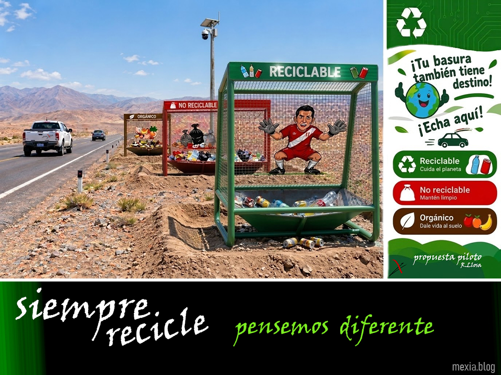 Reciclaje tipo arco de fútbol en carretera